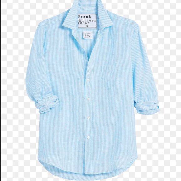 Frank and Eileen EILEEN Turquoise Stripe Classic Linen Turquoise Stripe Small - Picture 2 of 5